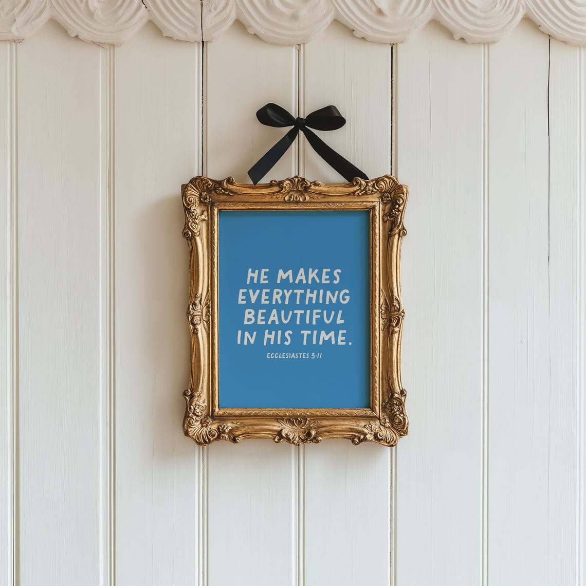 Ecclesiastes 3:11 Beautiful In His Time Blue Hand Lettered Poster - Image 4