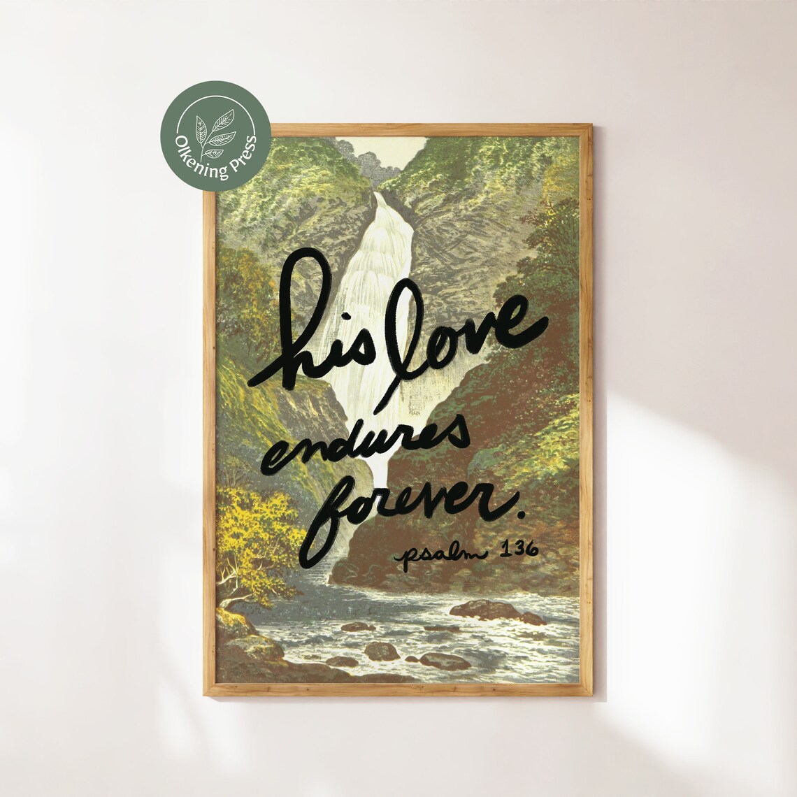 His Love Endures Forever Psalm 136 Vintage Waterfall Nature Scenic Poster - Image 3