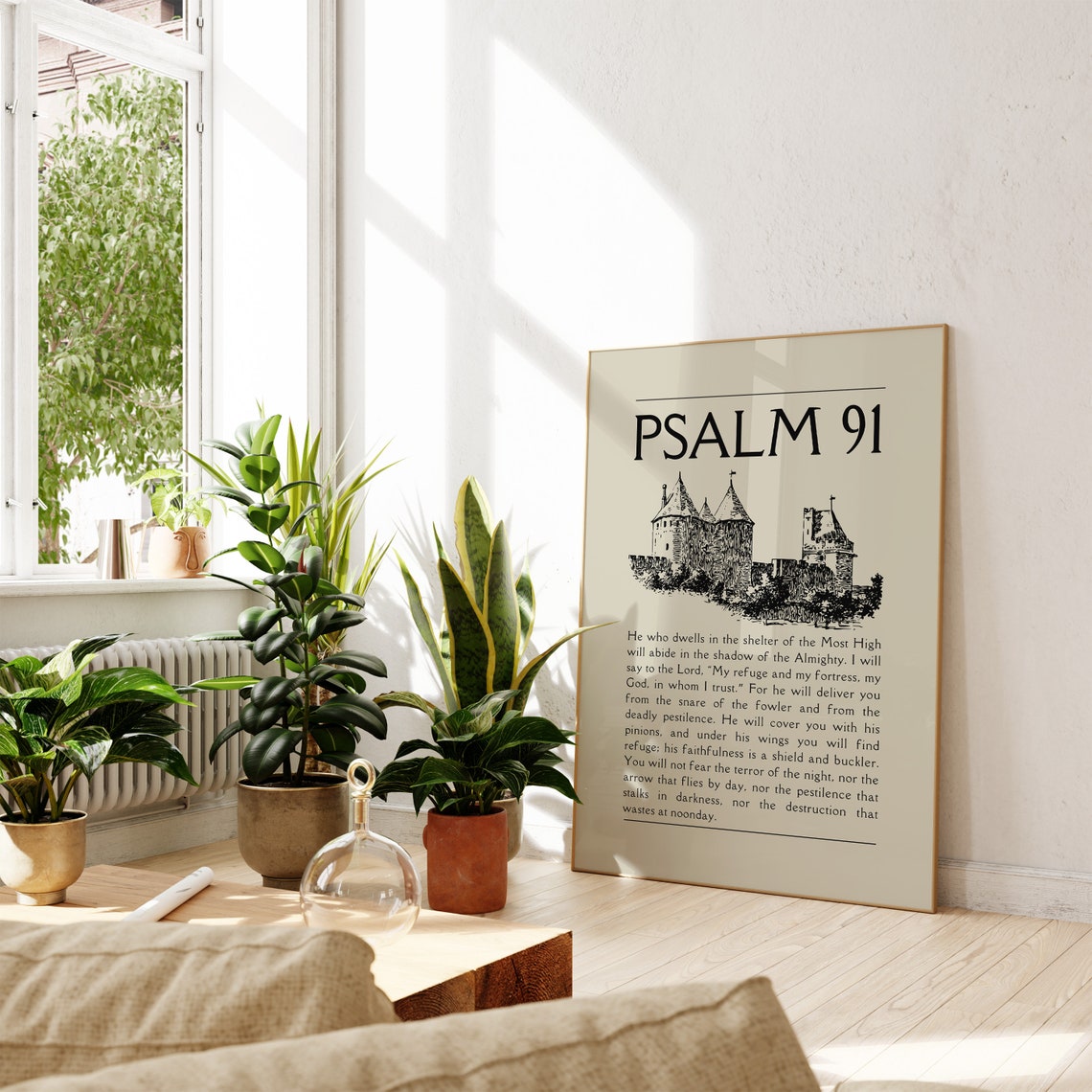 Psalm 91 Fortress Castle Sketch Protection Scripture Verse Poster - Image 3
