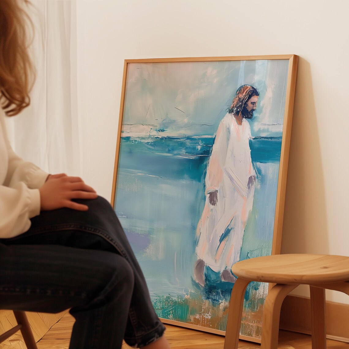 Jesus Walking By The Sea Abstract Impressionist Christian Faith Poster - Image 3