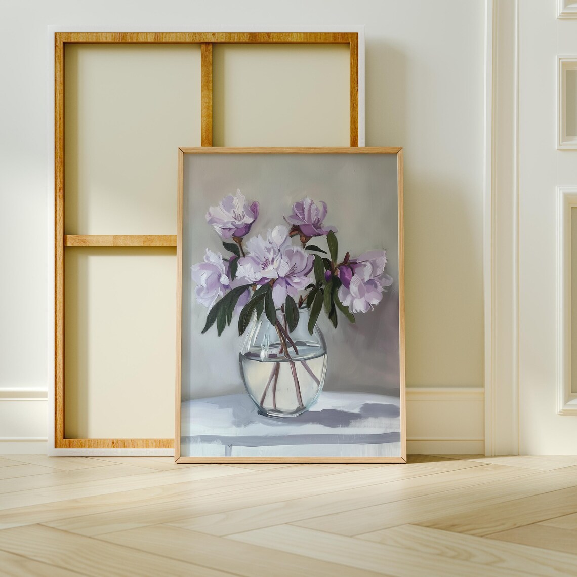 Purple Blossoms Glass Vase Oil Painting Floral Still Life Poster - Image 2