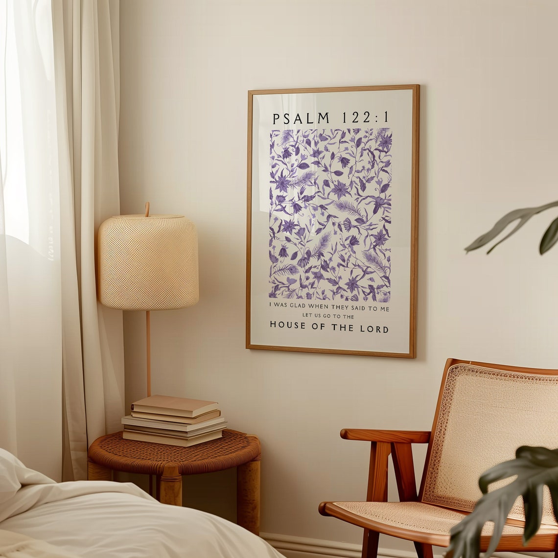 Psalm 122 Print Christian Wall Art William Morris Pattern Bible Verse Wall Art Purple Home Decor Trendy Apartment Decor Art - Image 3