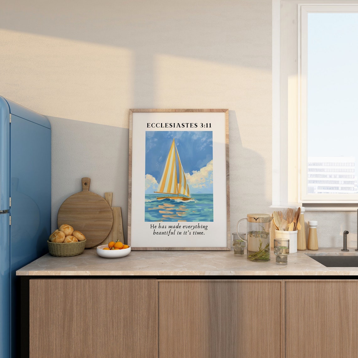 Ecclesiastes 3:11 Sailboat Painting Beautiful Ocean Verse Poster - Image 4