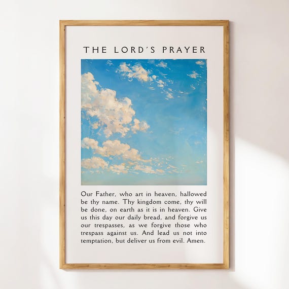 The Lords Prayer Christian Wall Art Bible Verse Quote Blue Vintage Art Minimalist Faith Poster Trendy Apartment Decor Housewarming Gift