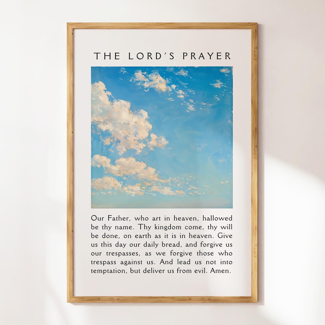 The Lords Prayer Blue Cloudy Sky Painting Christian Prayer Bible Poster