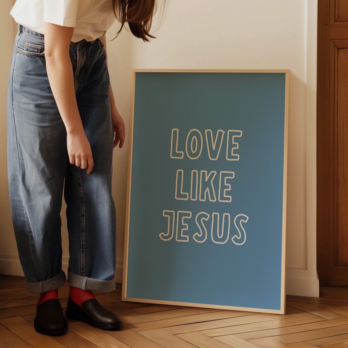 Love Like Jesus Blue Minimalist Hand Lettered Christian Bible Poster - Image 4