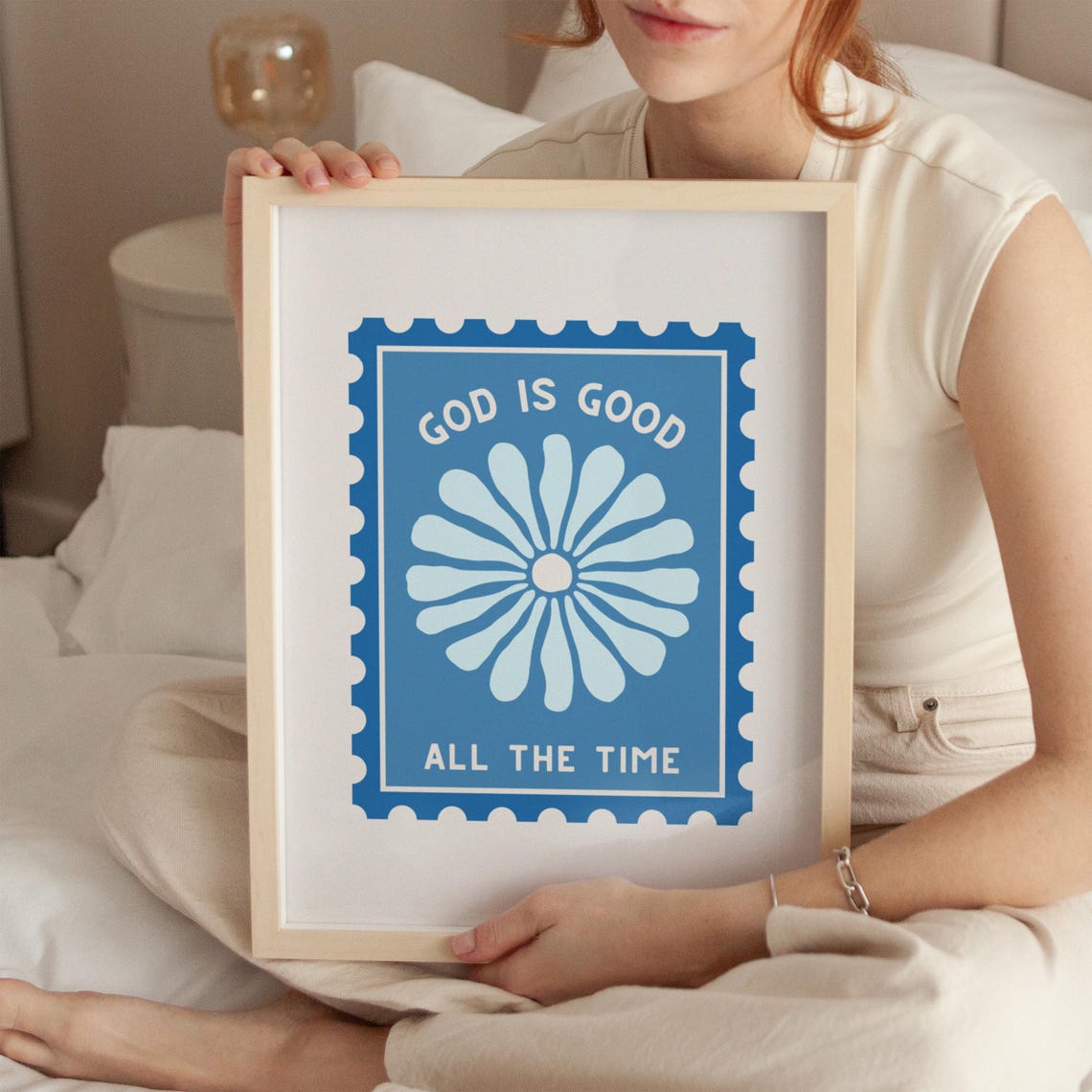 God Is Good All The Time Blue Stamp Floral Christian Art Poster - Image 3