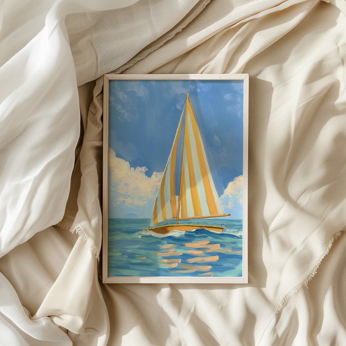 Golden Sailboat Ocean Painting Nautical Sailing Decor Poster - Image 4