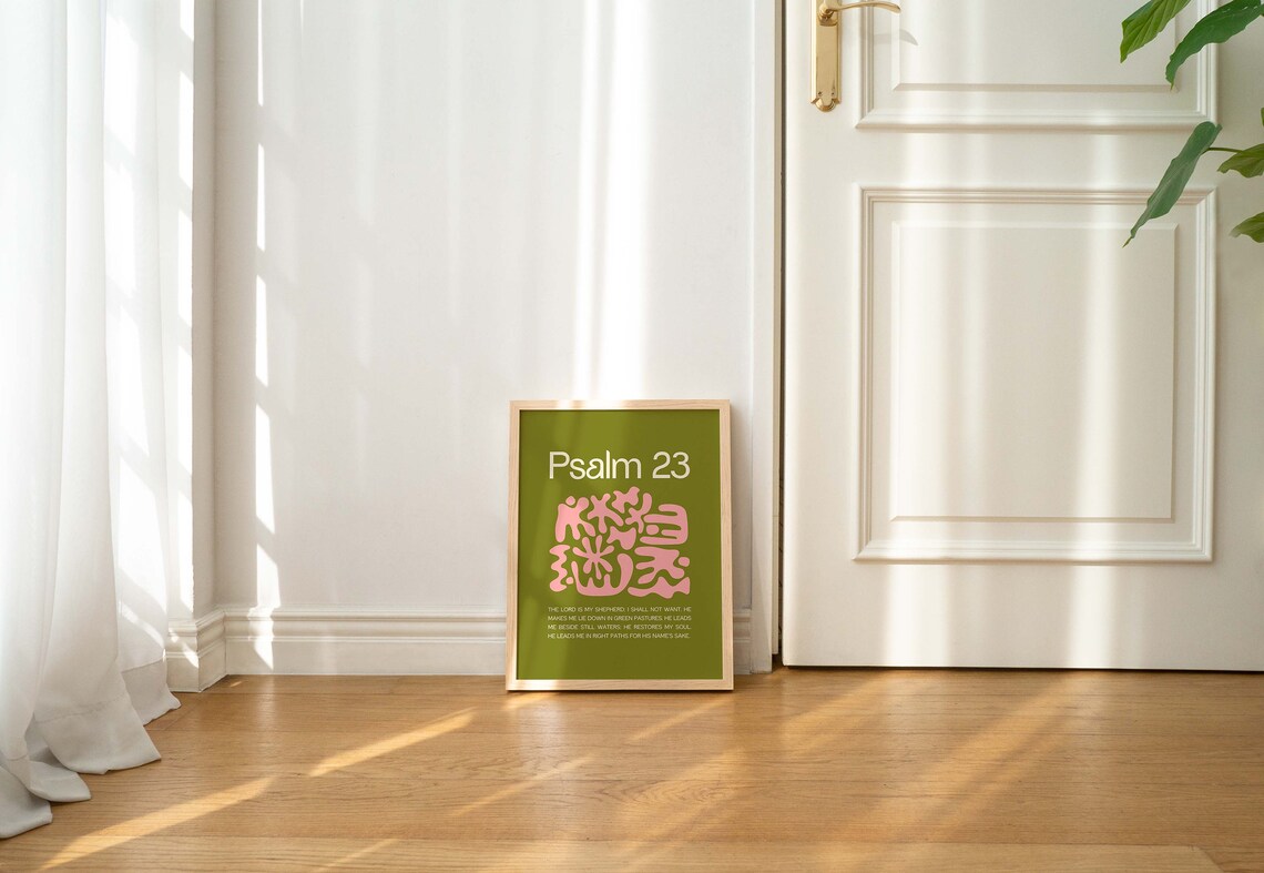 Psalm 23 The Lord Is My Shepherd Olive Pink Abstract Christian Poster - Image 3