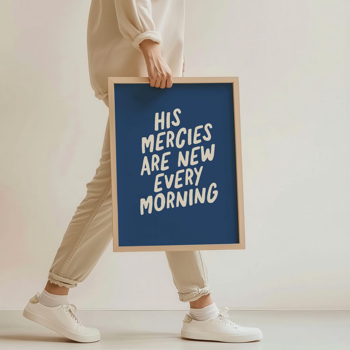 His Mercies Are New Minimalist Blue Christian Typography Trendy Art Print Bible Verse Wall Art Baptism Gift - Image 3