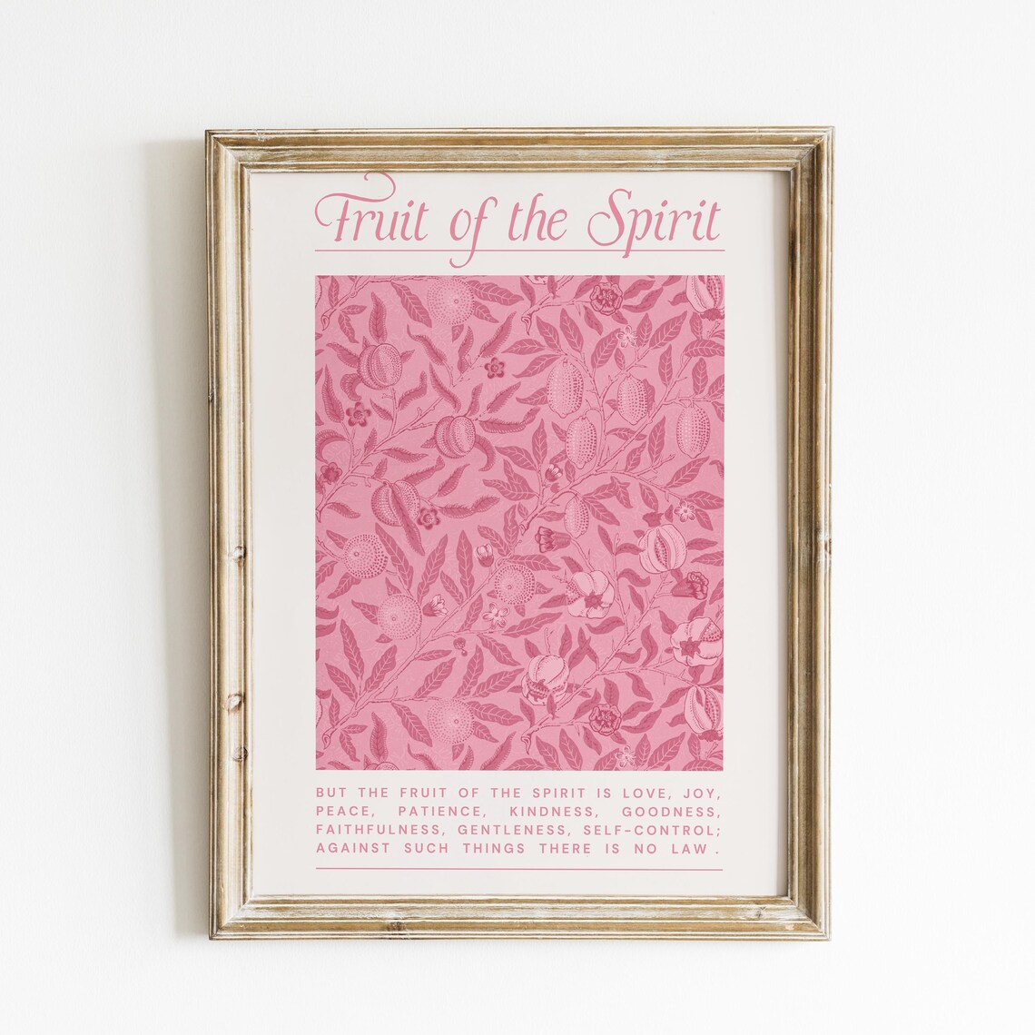 Fruit of the Spirit Bible Verse Pink Vintage Floral Art Poster