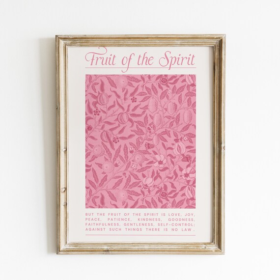 Fruit of the Spirit Bible Verse Pink Vintage Floral Art Poster
