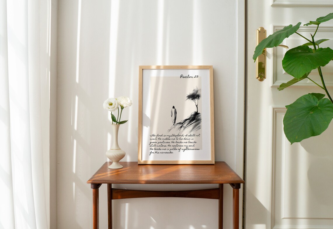 Psalm 23 The Lord Is My Shepherd Figure Walking Sketch Wall Poster - Image 2
