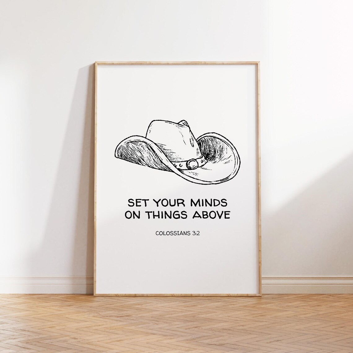 Colossians 3:2 Cowboy Hat Black Line Art Christian Verse Wall Poster - Image 4