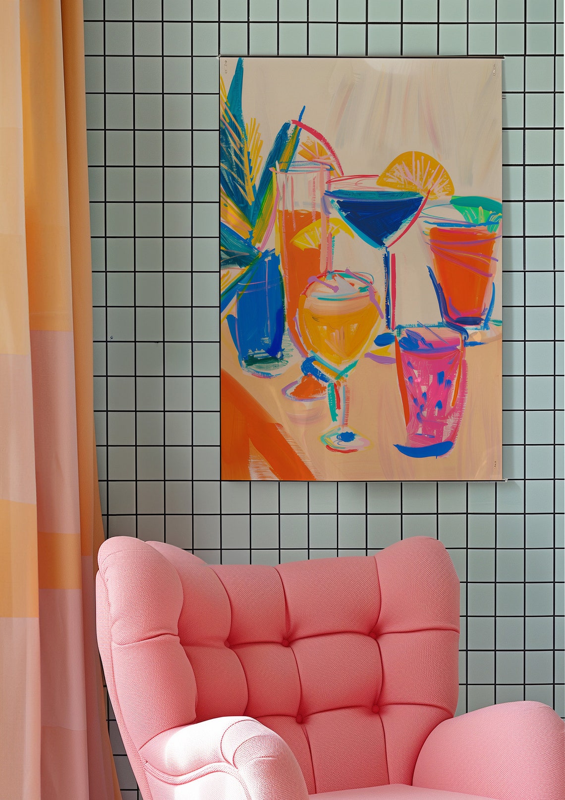 Colorful Cocktail Drinks Tabletop Orange Blue Bar Art Poster - Image 3