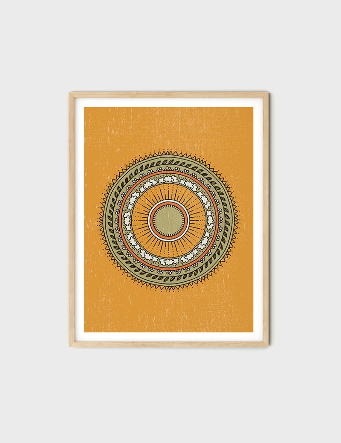 Mustard Yellow Retro Mandala Sunburst Circle Boho Art Poster - Image 4
