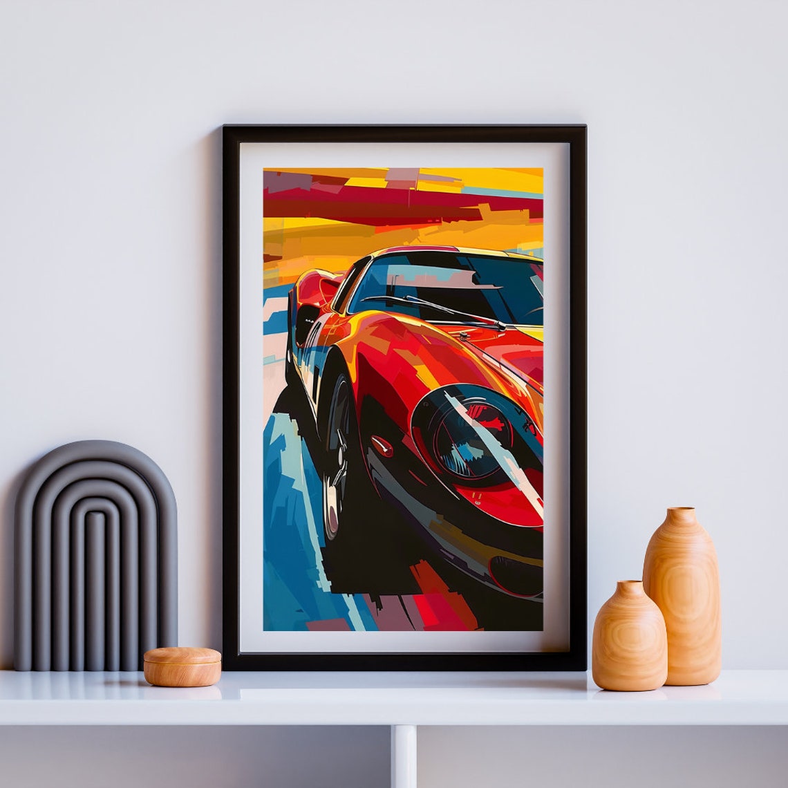 Retro Red Race Car Pop Art Poster With Bold Abstract Sunset Hues - Image 3