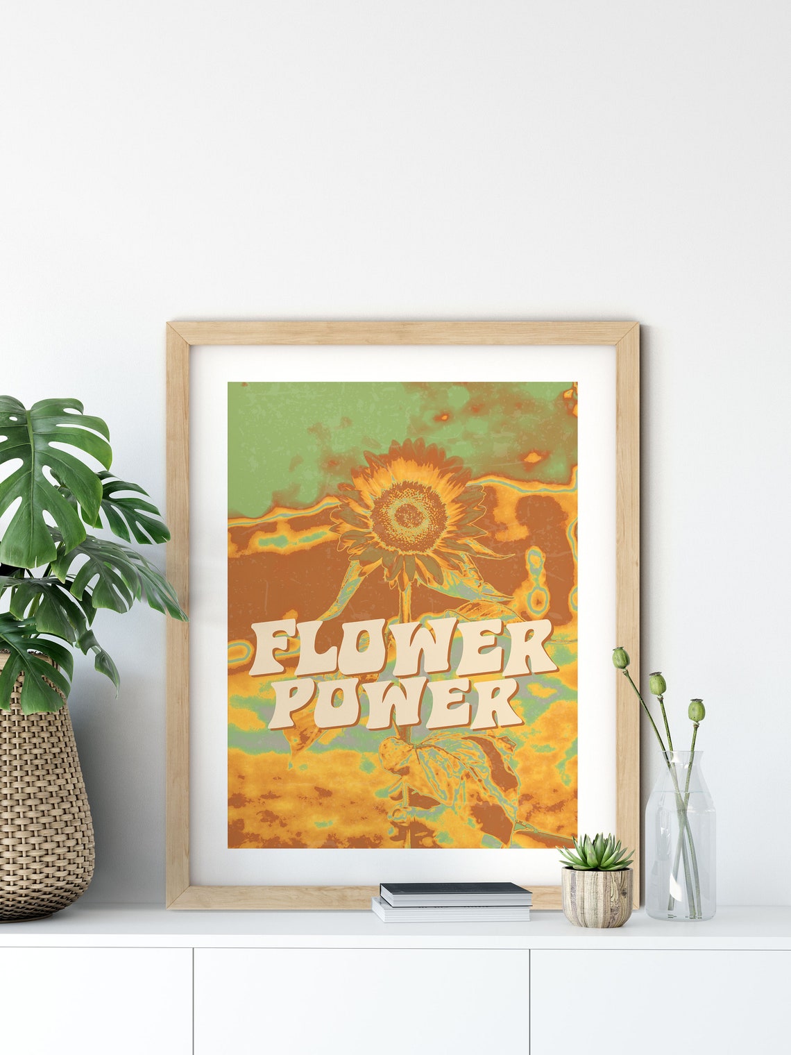Flower Power Psychedelic Sunflower Collage Warm Tones Art Poster - Image 2