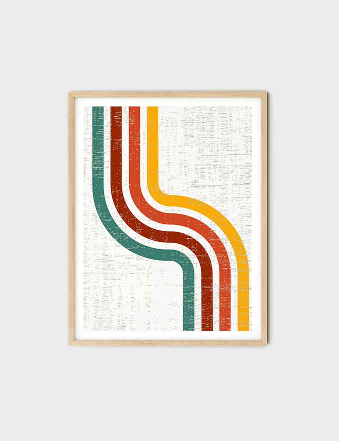 Distressed Curved Retro Rainbow Stripes Earth Tone Mid Century Poster - Image 4