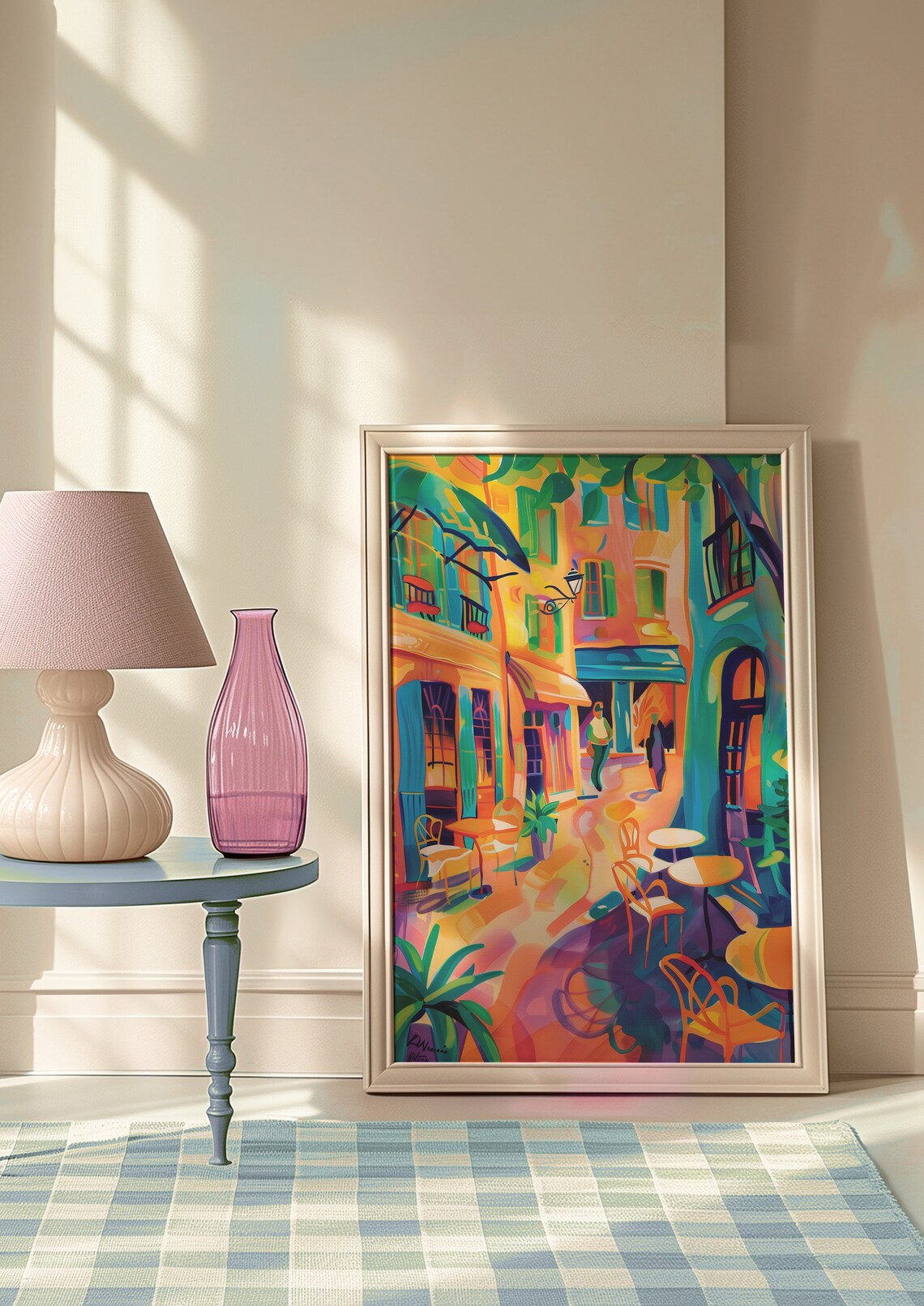 Sunny European Cafe Street Outdoor Seating Colorful Travel Poster - Image 9