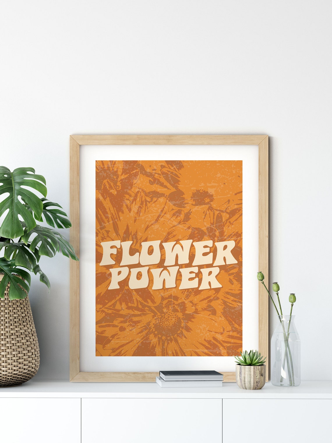 Flower Power Orange Bloom Vintage Typography Burnt Orange Poster - Image 8