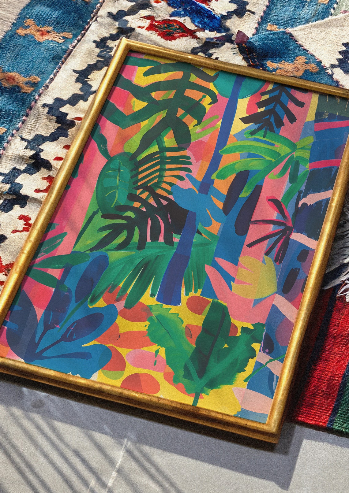 Vibrant Neon Tropical Jungle Tall Palm Fronds Modern Wall Art - Image 2