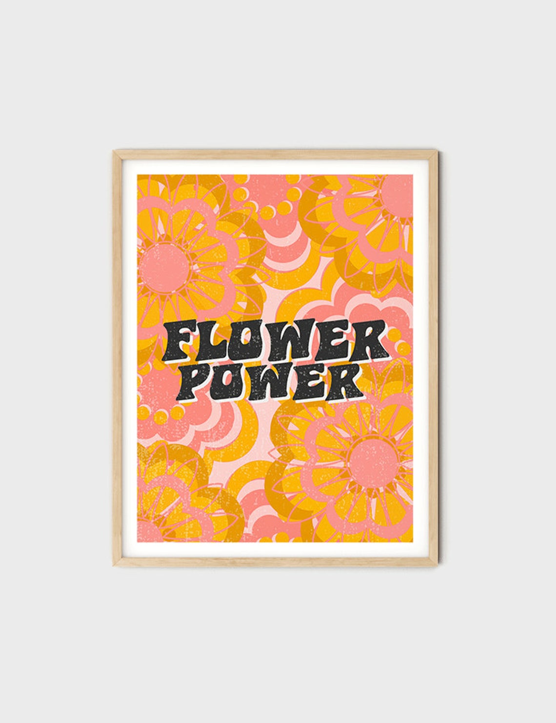 Flower Power Bold Black Retro Typography Orange Floral Art Poster - Image 8