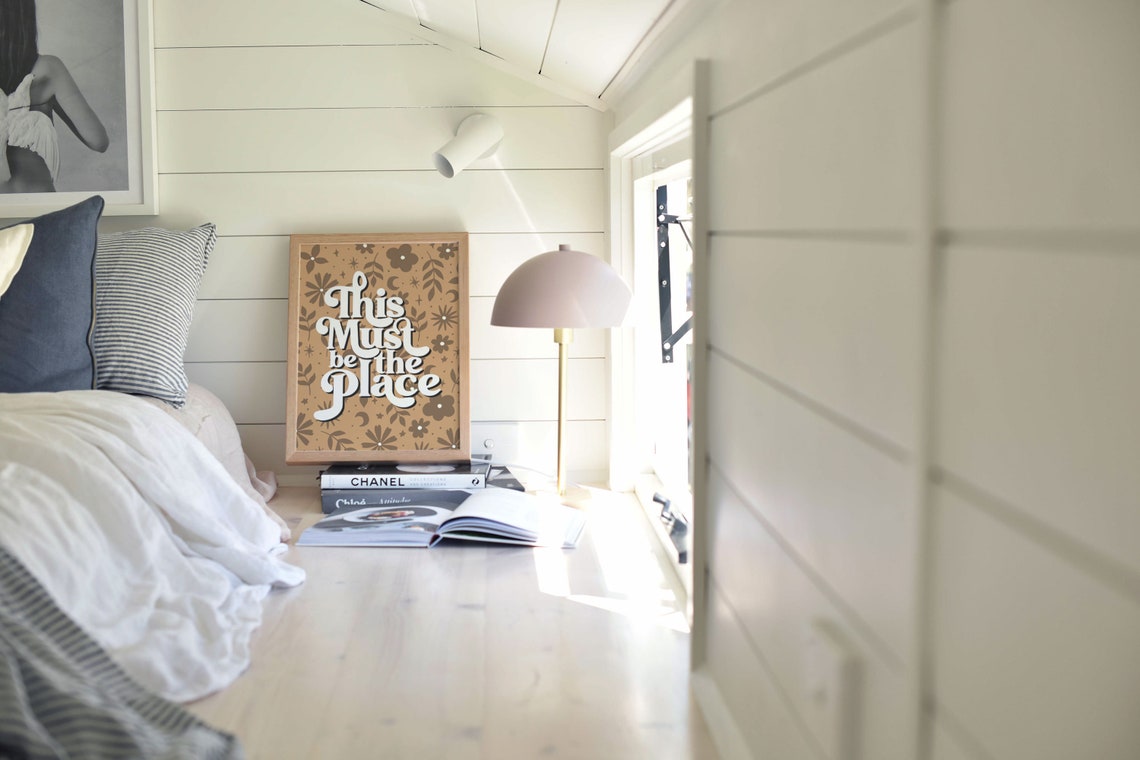 This Must Be The Place Retro Poster In Warm Tan Floral Pattern - Image 3