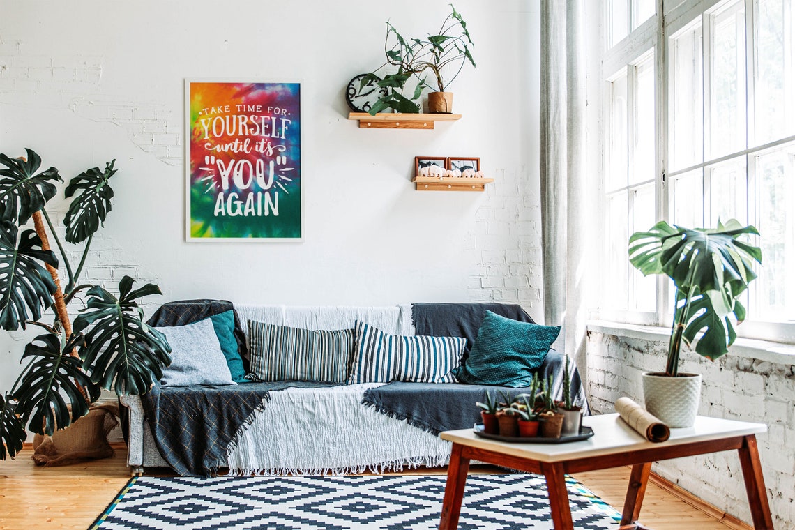 Take Time For Yourself Tie Dye Poster With Rainbow Hippie Quote - Image 8
