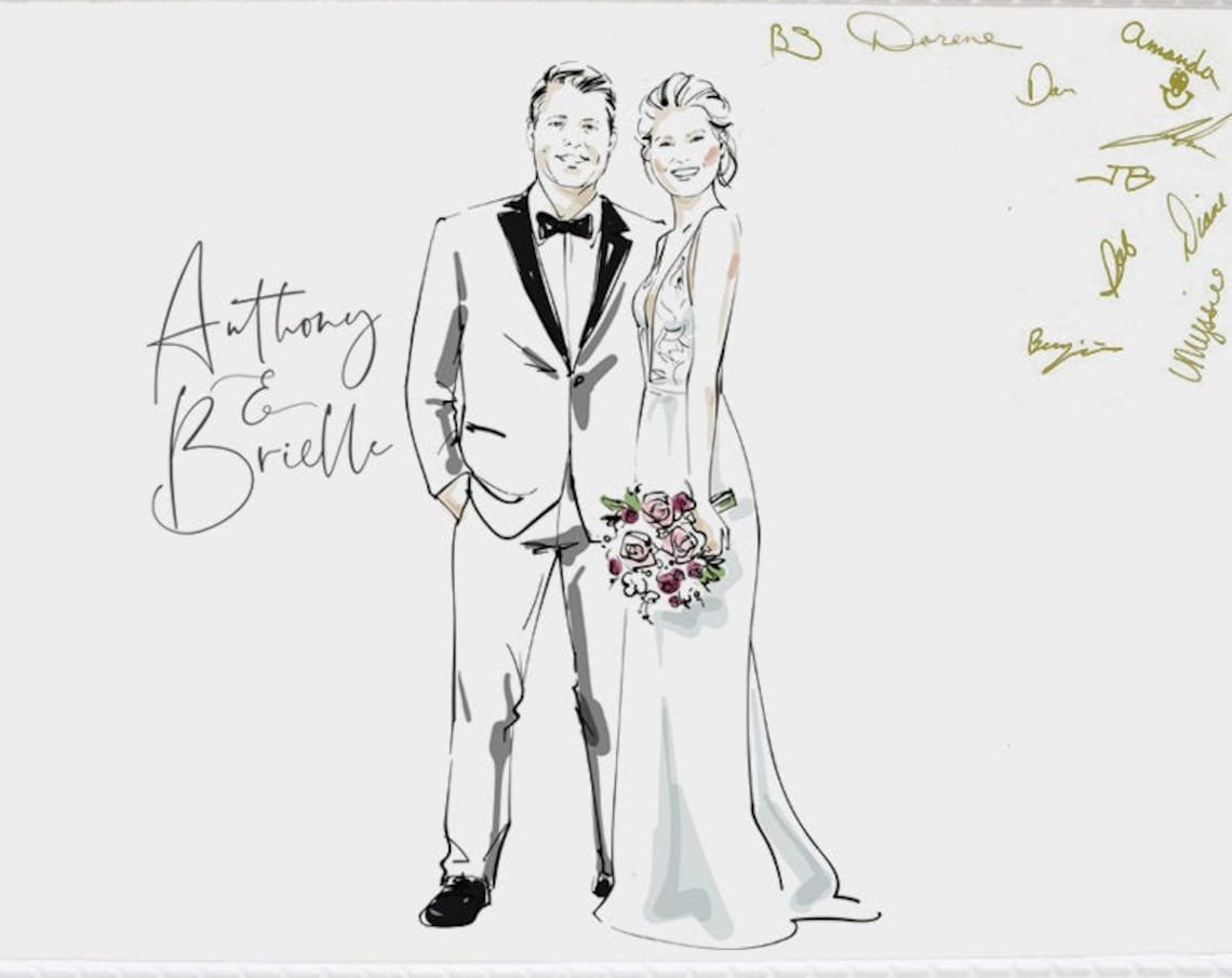 Custom Wedding Couple Sketch Portrait Personalized Guest Book Poster