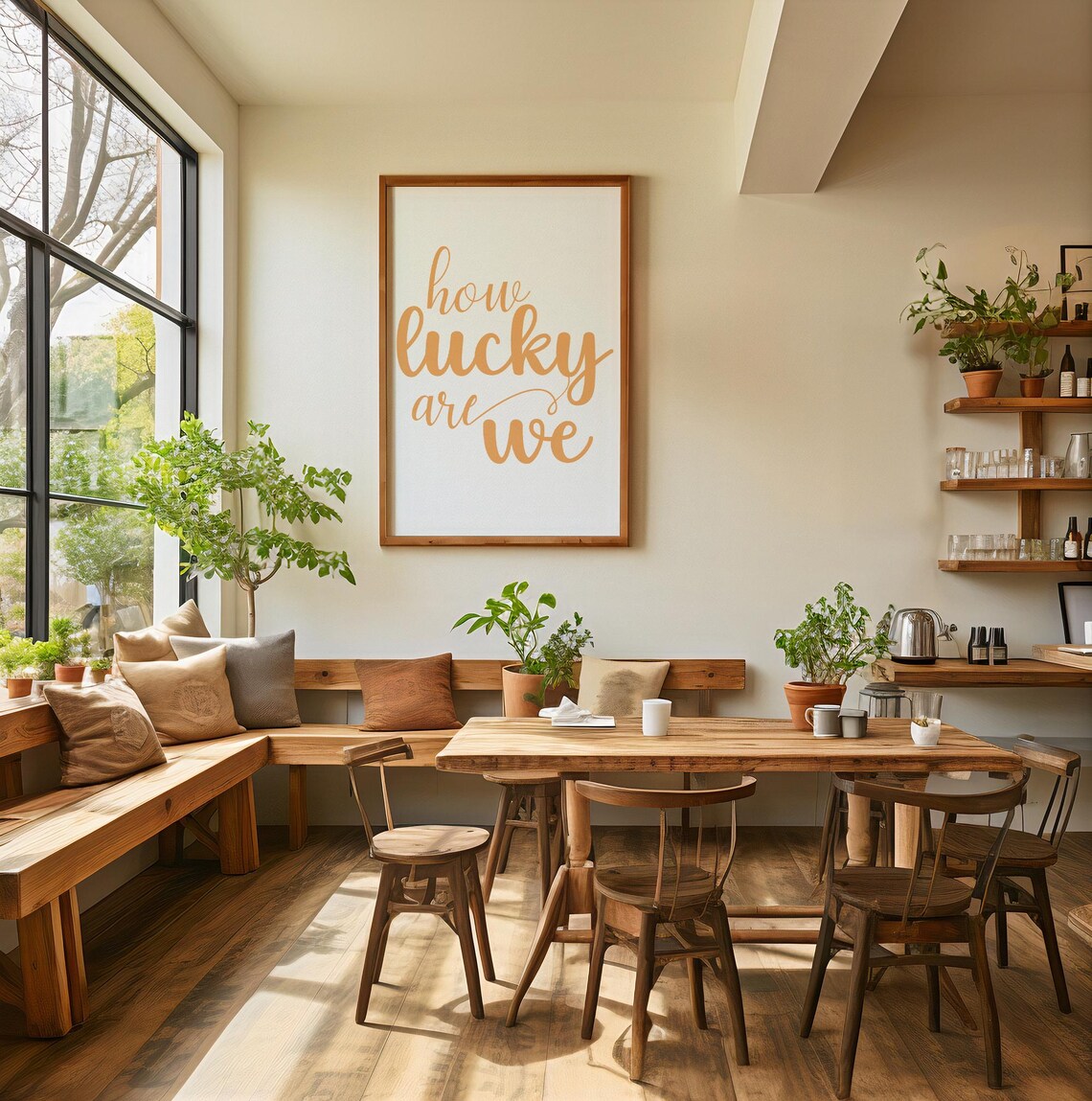 How Lucky Are We Warm Mustard Script Minimalist Quote Poster - Image 3