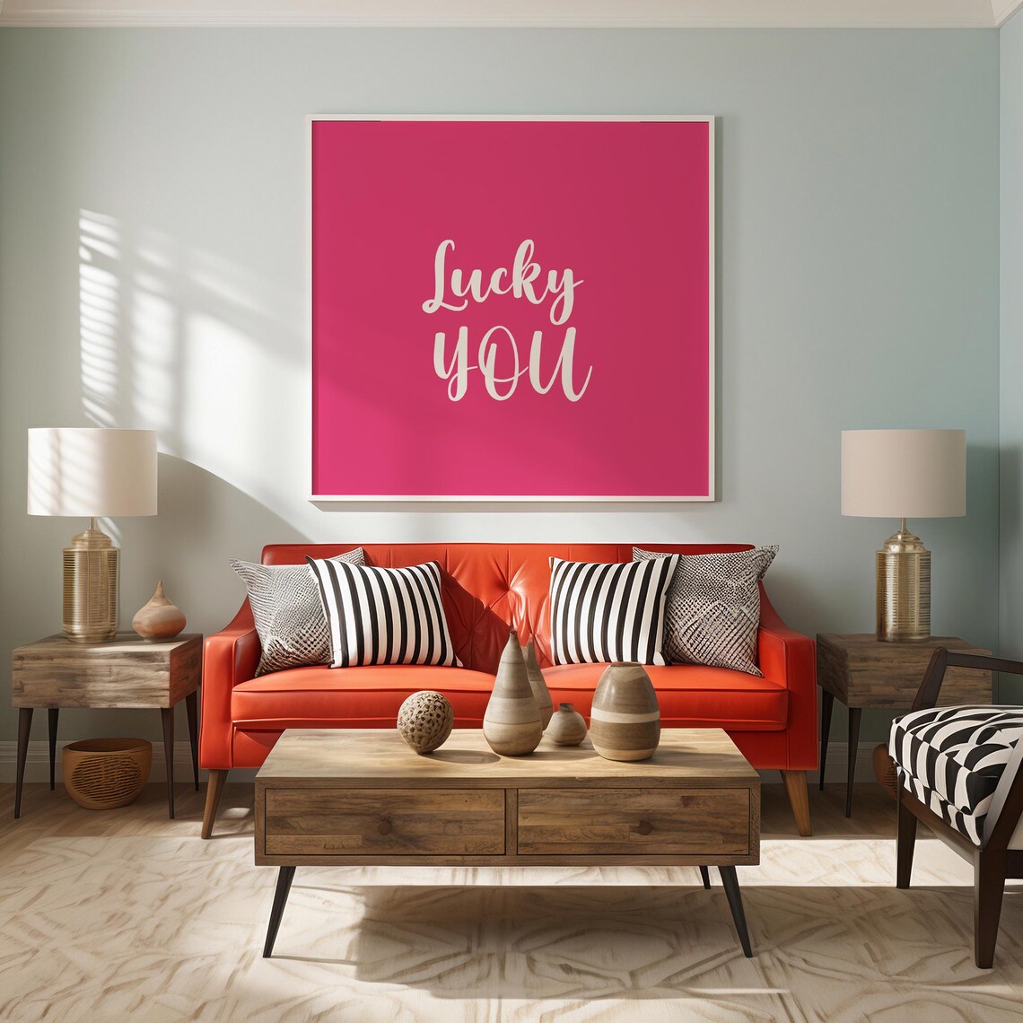 Lucky You White Script On Bold Hot Pink Trendy Wall Decor Poster - Image 3