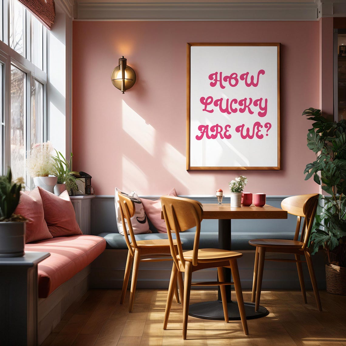 How Lucky Are We Pink Groovy Bubble Letter Retro Wall Decor Poster - Image 3
