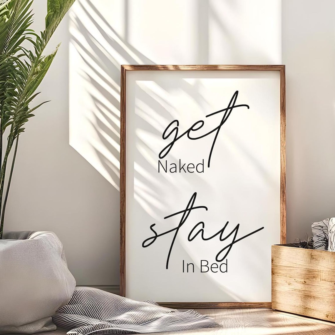 Get Naked Stay In Bed Playful Script Typography Bedroom Humor Poster