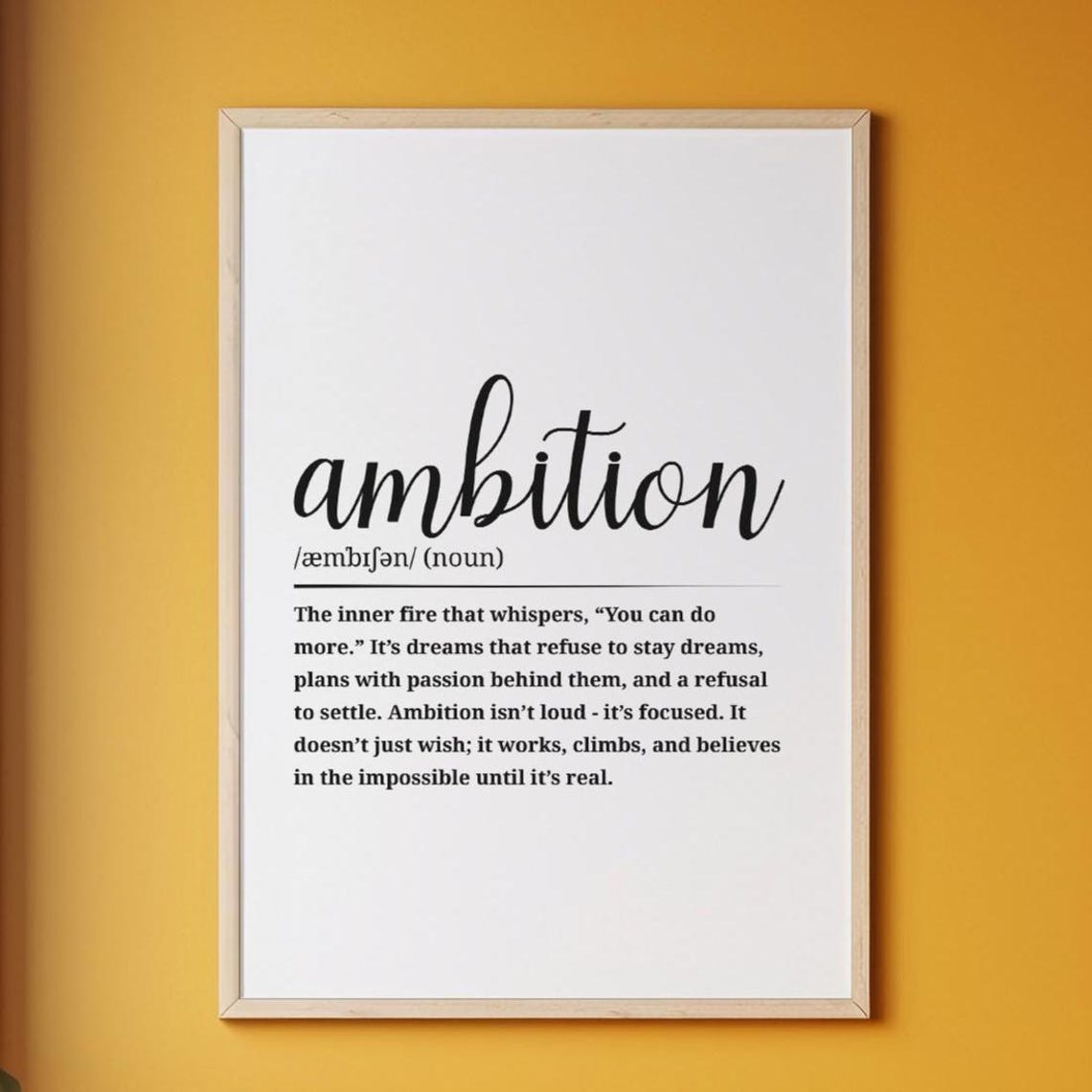 Ambition Definition Poster Motivational Quote Wall Art Inspiring Office Decor