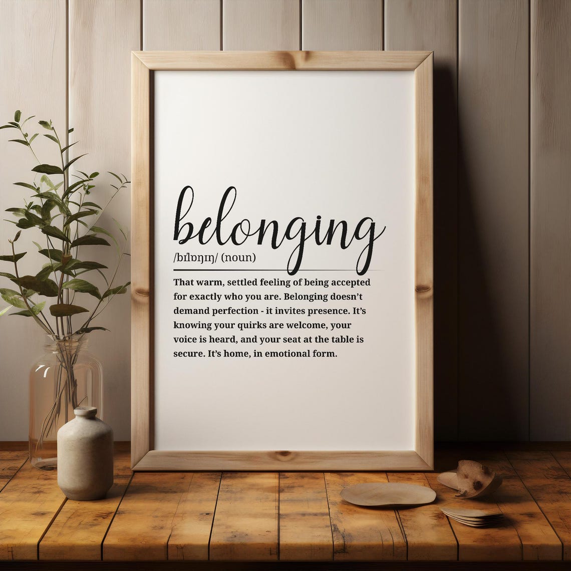 Belonging Definition Poster Inspirational Wall Art Black And White Decor - Image 3