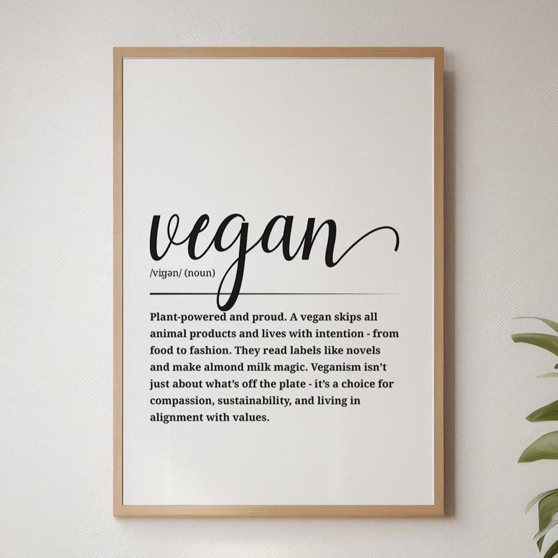 Vegan Definition Script Typography Plant Powered Word Art Poster
