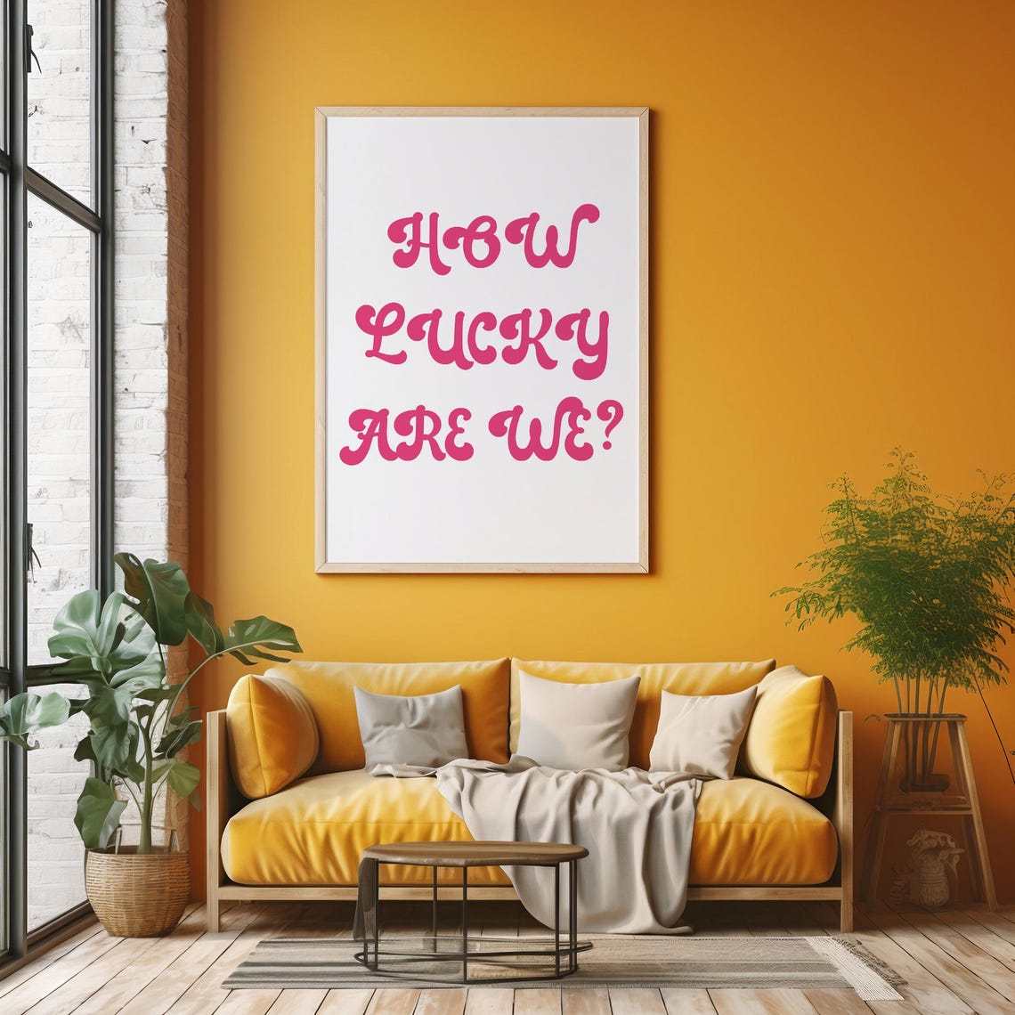 How Lucky Are We Pink Groovy Bubble Letter Retro Wall Decor Poster - Image 5
