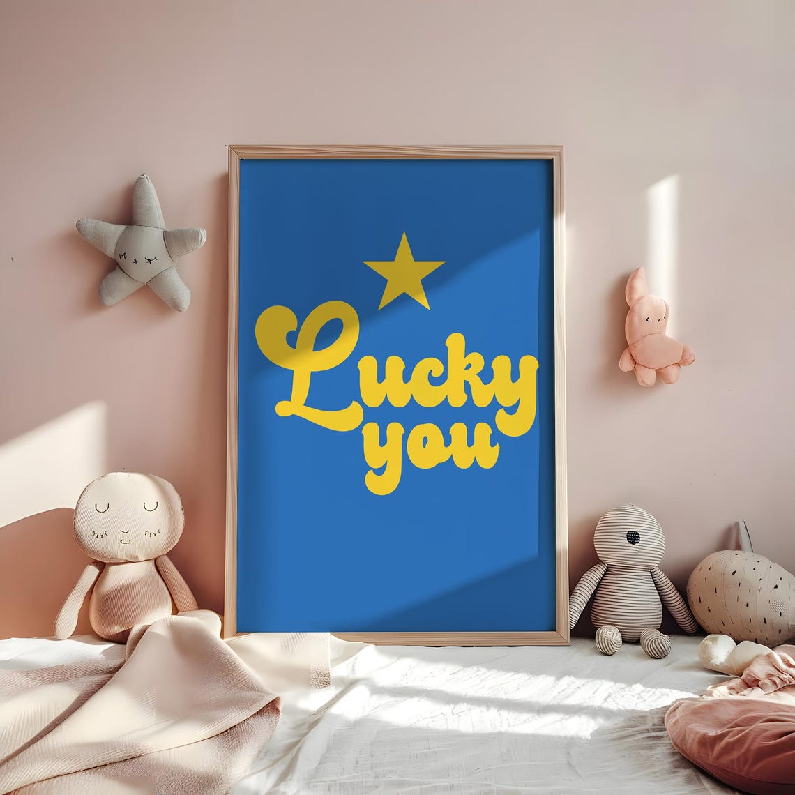 Retro Nursery Wall Art Lucky You Positive Quote For Kids Room Playroom Decor - Image 5