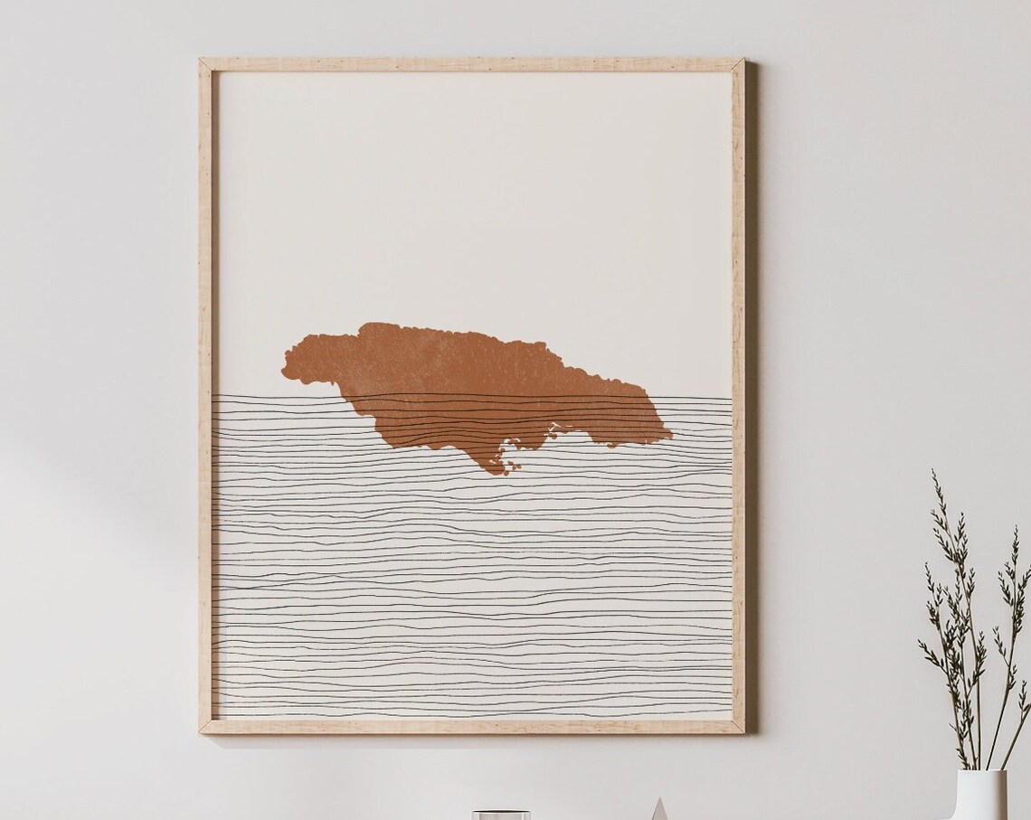 Jamaica Boho Travel Poster Map Silhouette