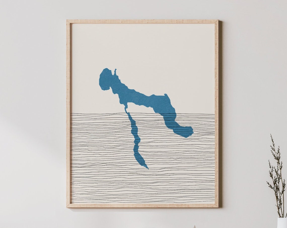 Charlevoix Lake Michigan Blue Silhouette Map Minimalist Art Poster