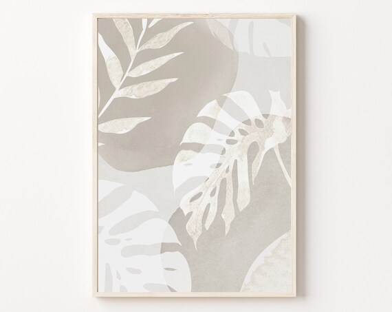 Print Beige White Art Print Tropical Wall Art Abstract Wall Art Living Room Wall Art