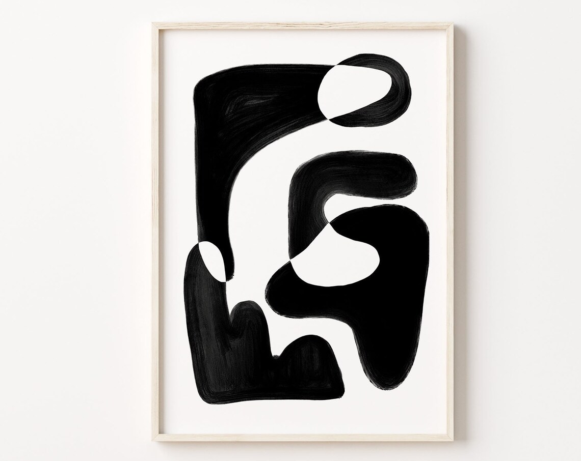 Bold Black Brushstroke Abstract Gestural Shapes White Poster