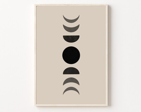 Black Moon Phases Beige Minimalist Celestial Modern Wall Art