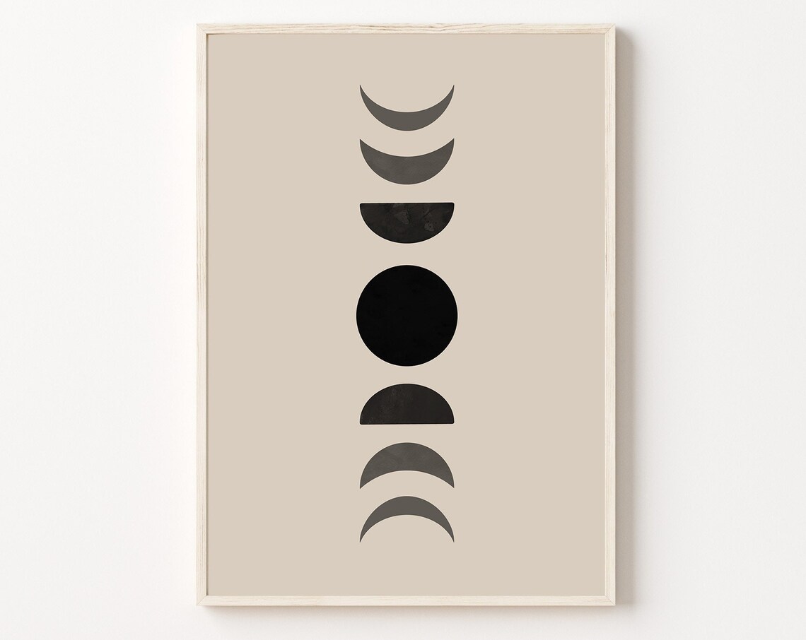 Black Moon Phases Beige Minimalist Celestial Modern Wall Art