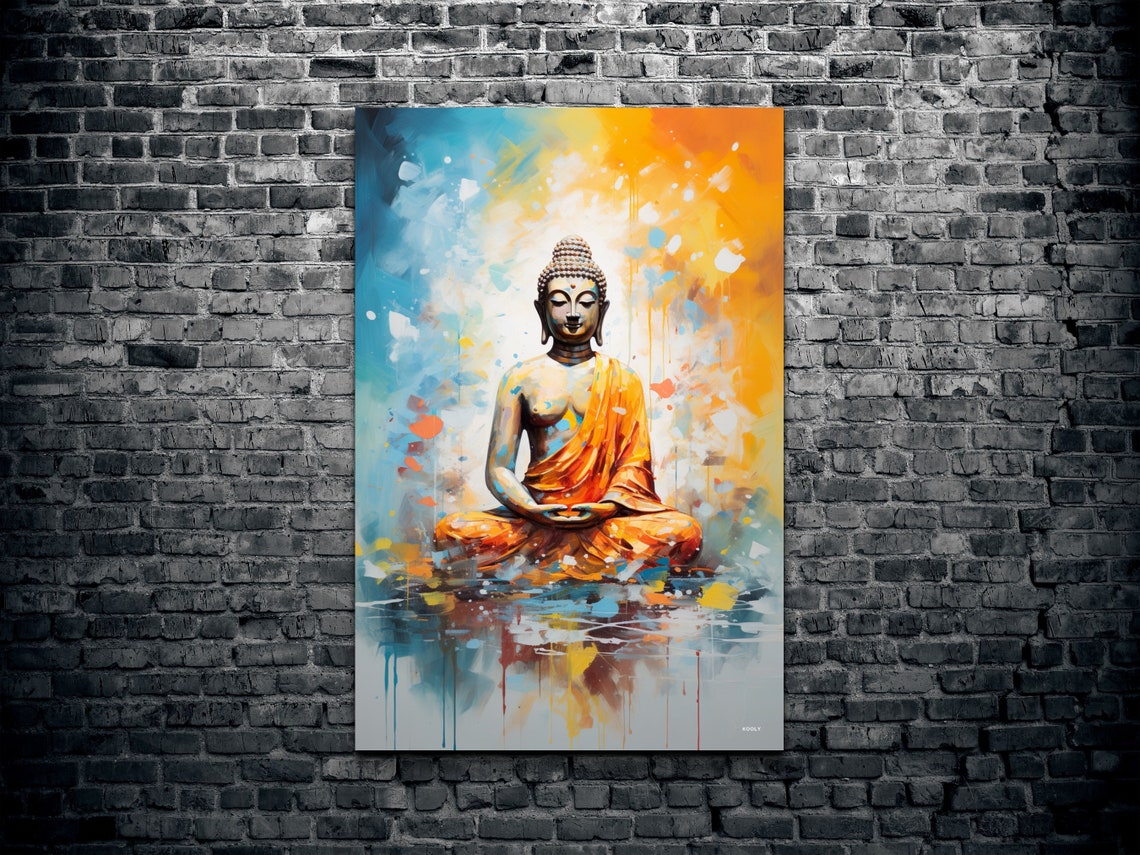Buddha Meditating in Colorful Abstract Watercolor Splash Art Poster - Image 2