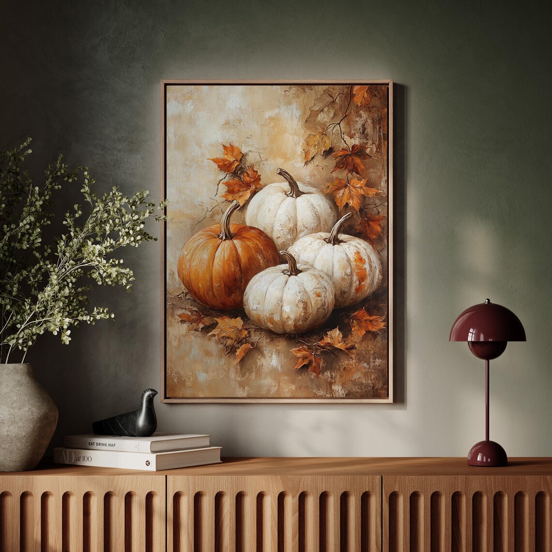 White and Orange Pumpkins Autumn Harvest Still Life Oil Painting Poster - Image 5