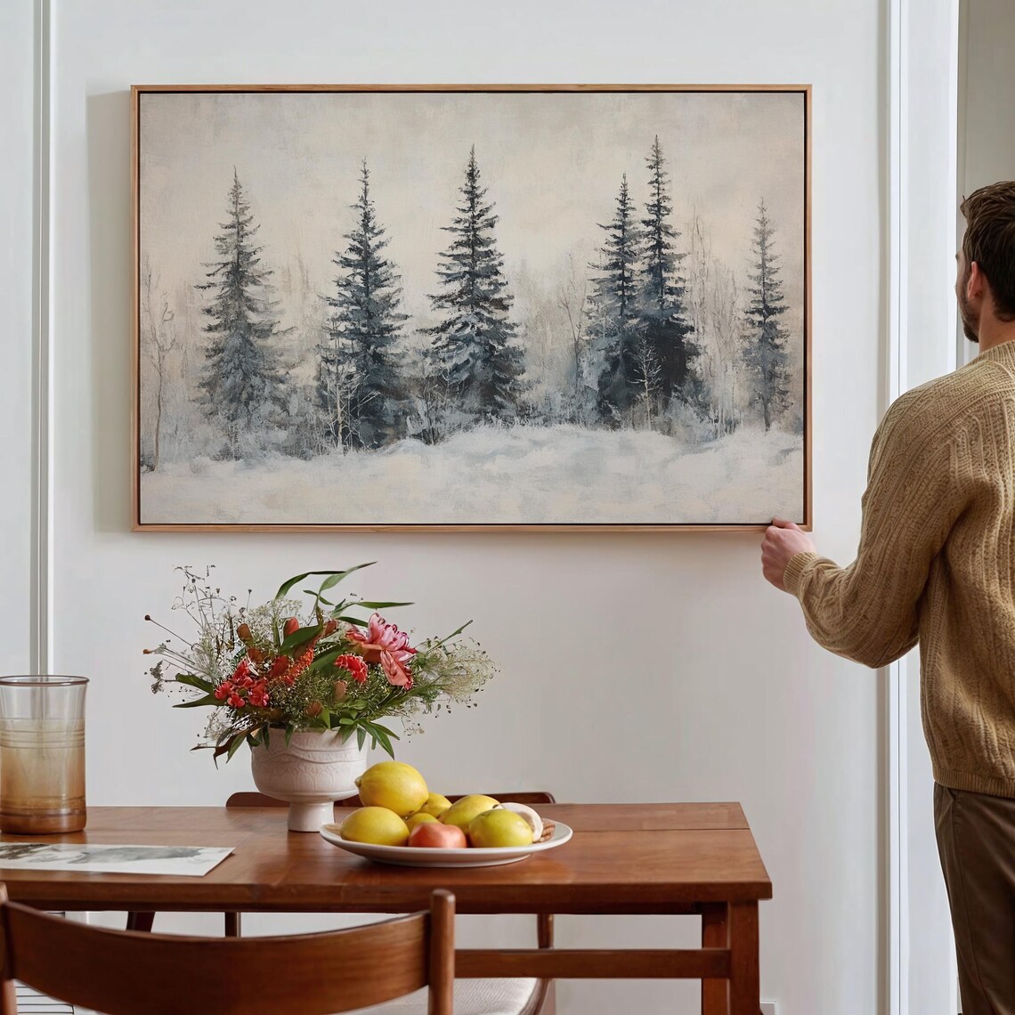 Serene Snowy Pine Forest Mist Winter Watercolor Landscape Poster - Image 5