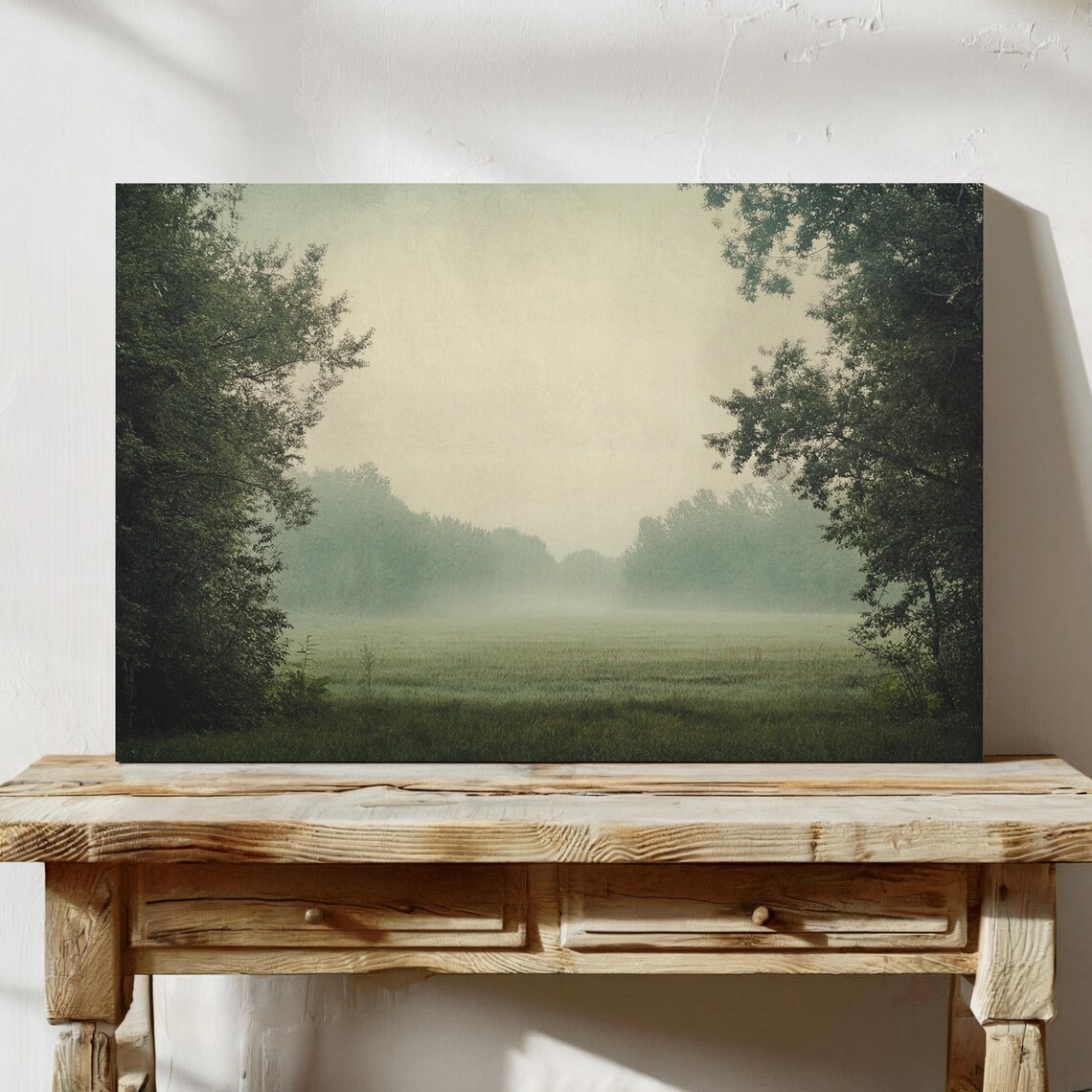 Misty Forest Meadow Wall Art Peaceful Nature Landscape Painting Tranquil Greenery Decor For Relaxing Interior Spaces - Image 2