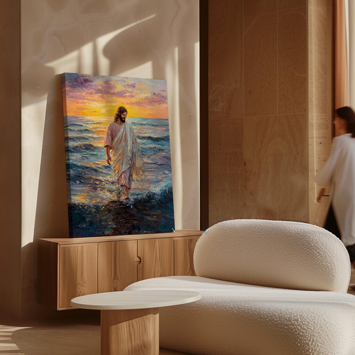 Jesus Walking On Water Vibrant Sunset Ocean Christian Poster - Image 6